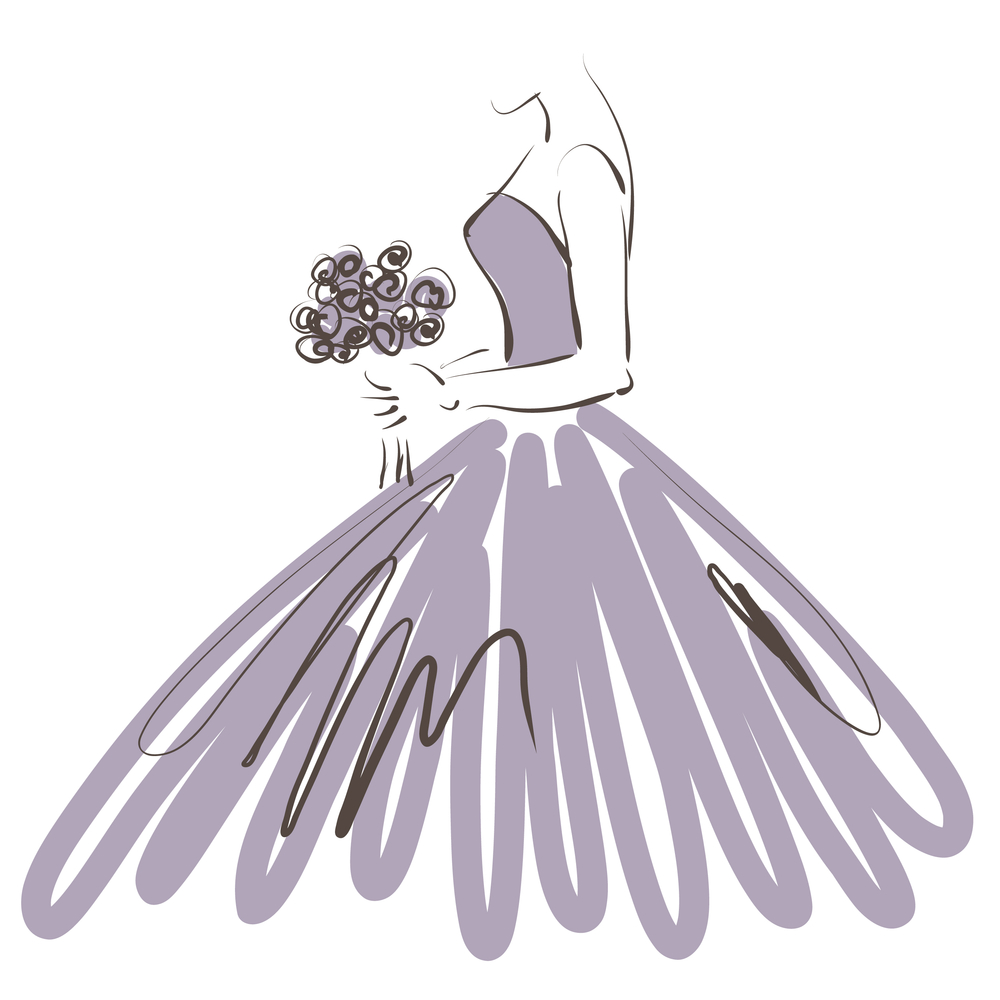 Art,Sketching,Beautiful,Young,Bride,With,The,Bride's,Bouquet,Om salon vencanica beograd